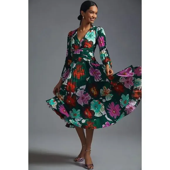 anthropologie v neck tiered pleated dress Anthropologie Pleated V-Neck Dress